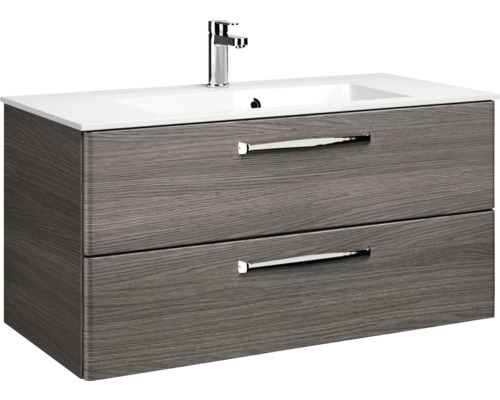 Pelipal Kumba badkamermeubelset (B x H x D): 137 x 200 x 50 cm, grafiet getextureerde fronten, 5-delige set inclusief mineraal gegoten wastafel, badmeubel en wandkast (99.1070125194)