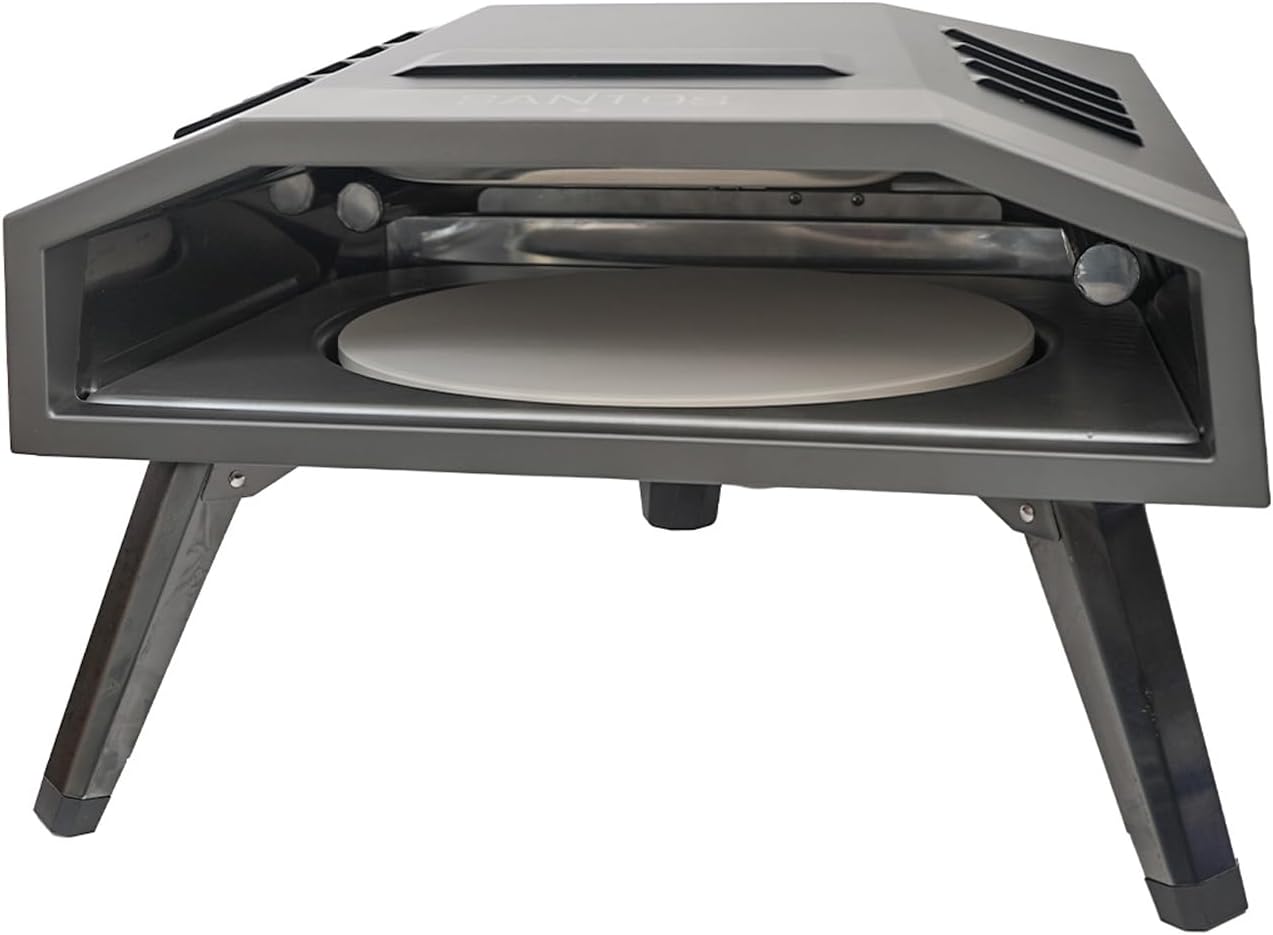 SANTOS Pizzaofen O-160 - inkl. innovativem Pizza-Drehteller & U-Brenner - Pizzastein Ø37cm- 360° Bräunung - Gas-Pizzaofen - Pizza, Flammkuchen, Pita