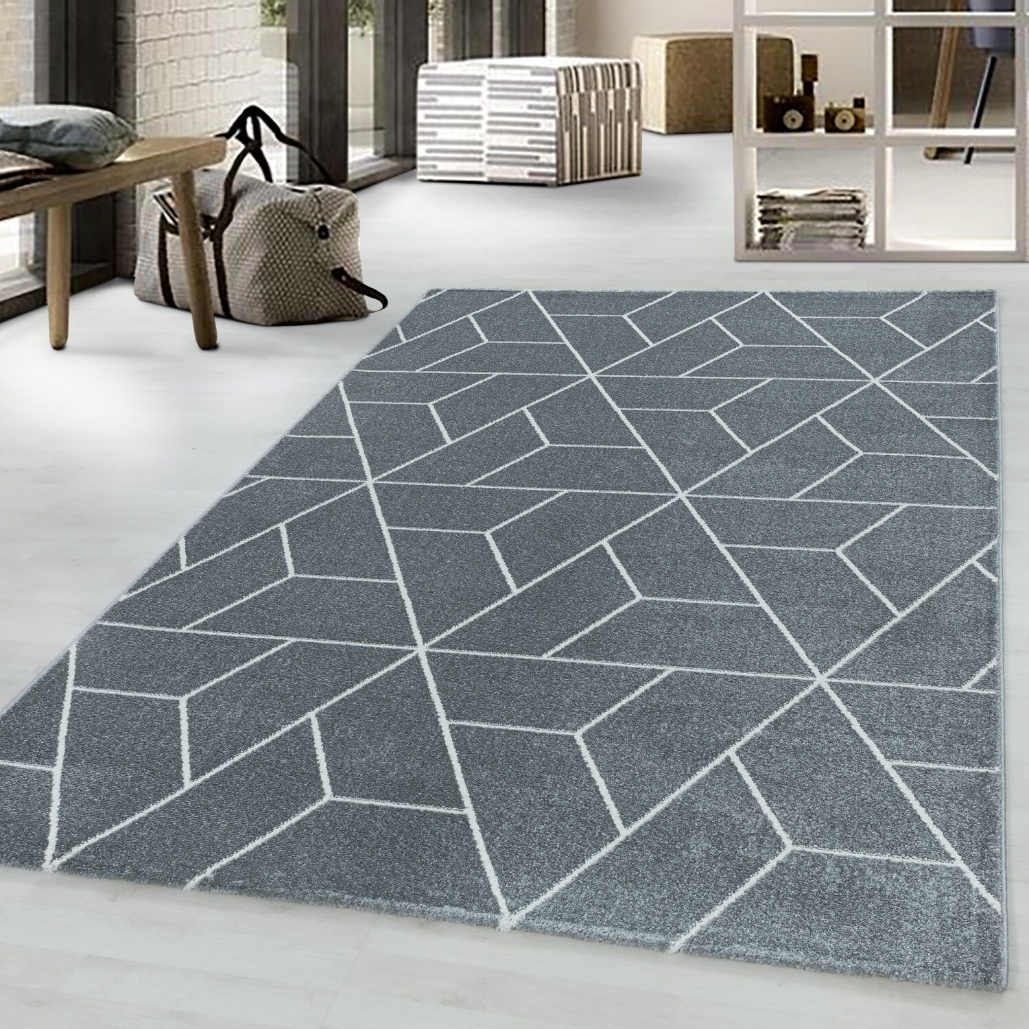 Designer Kurzflor Teppich modern design Wohnzimmer meliert kariert Höhe 10 mm