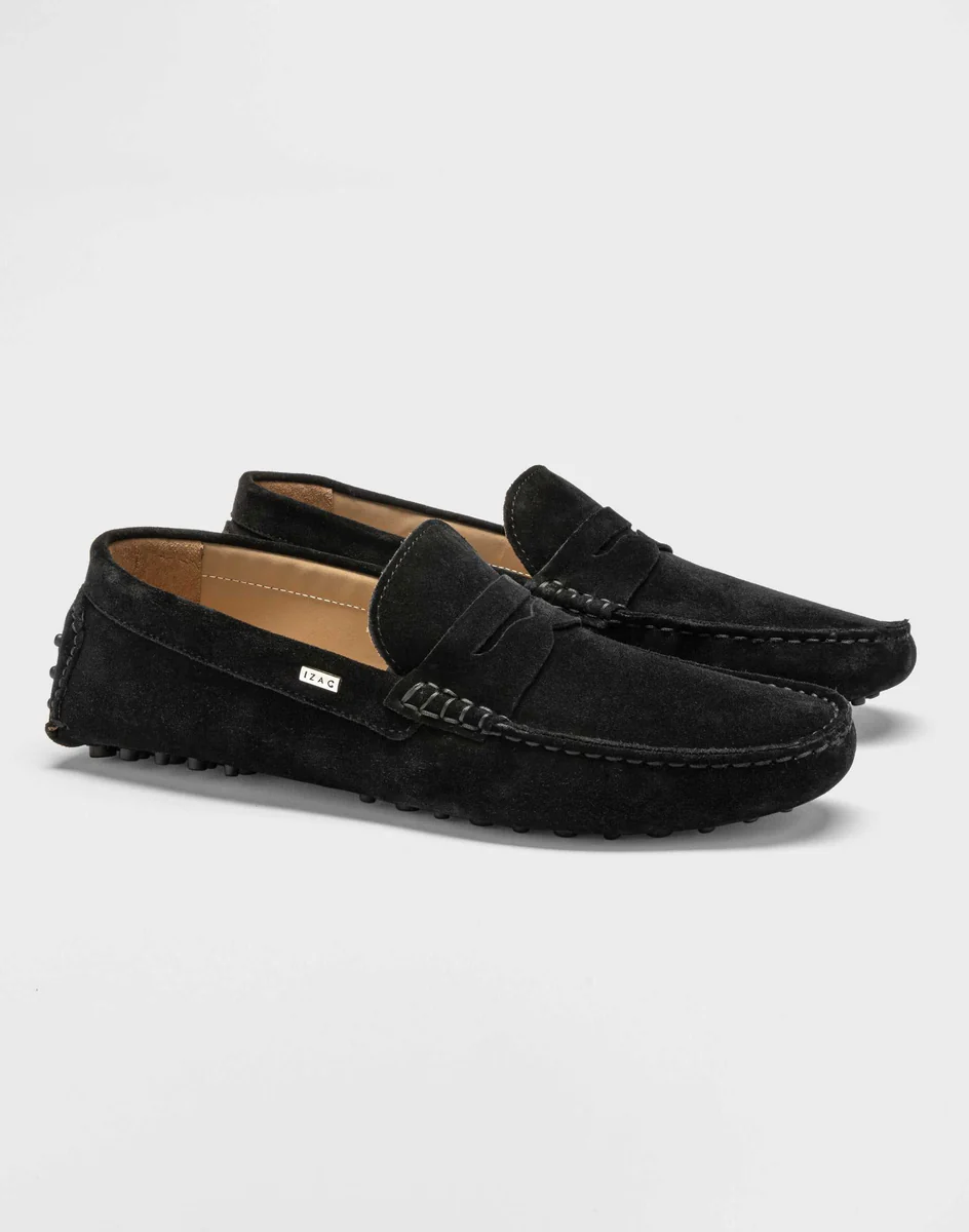 Mocassin en daim et cuir noir 