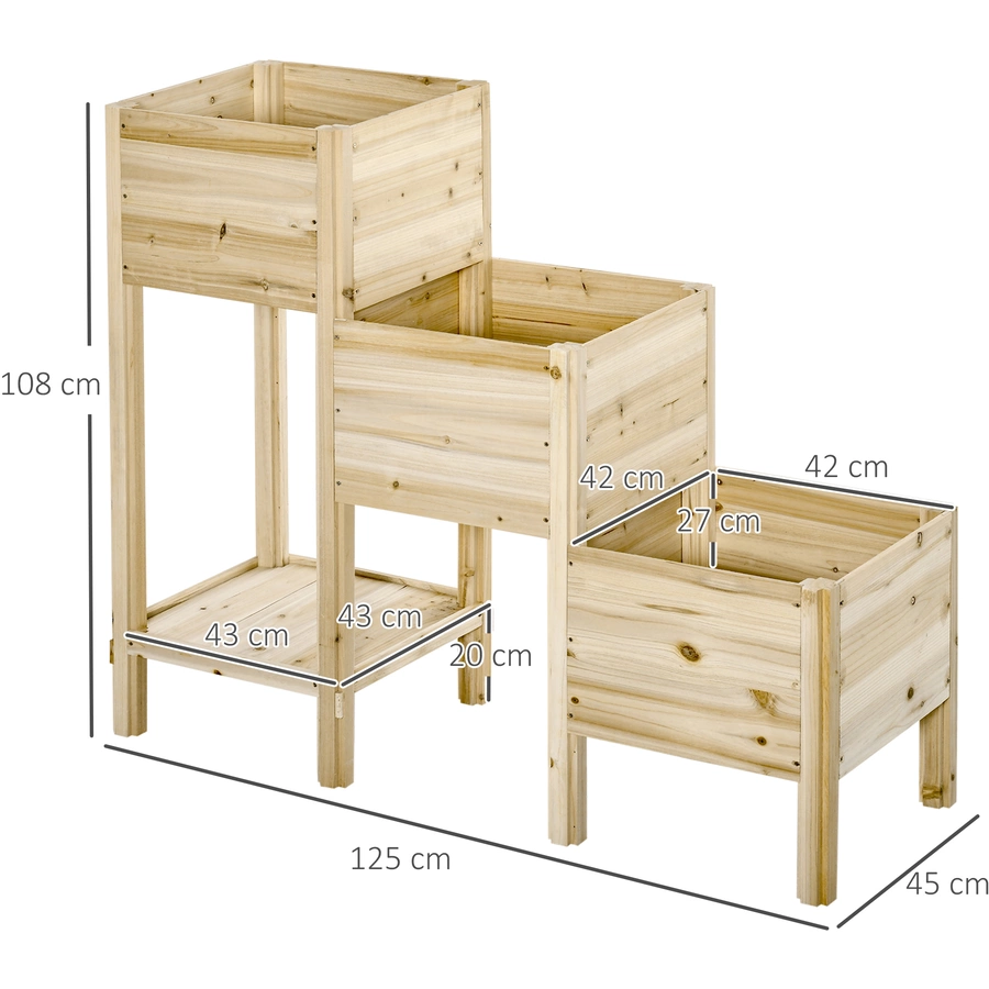 Outsunny Hochbeet mit 3 Stufigen Design natur