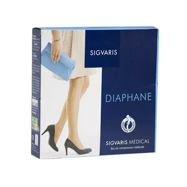 Meias Sigvaris Essential Semi-Transparentes com Suporte, Classe 2 Longa, Tamanho M+ Natural