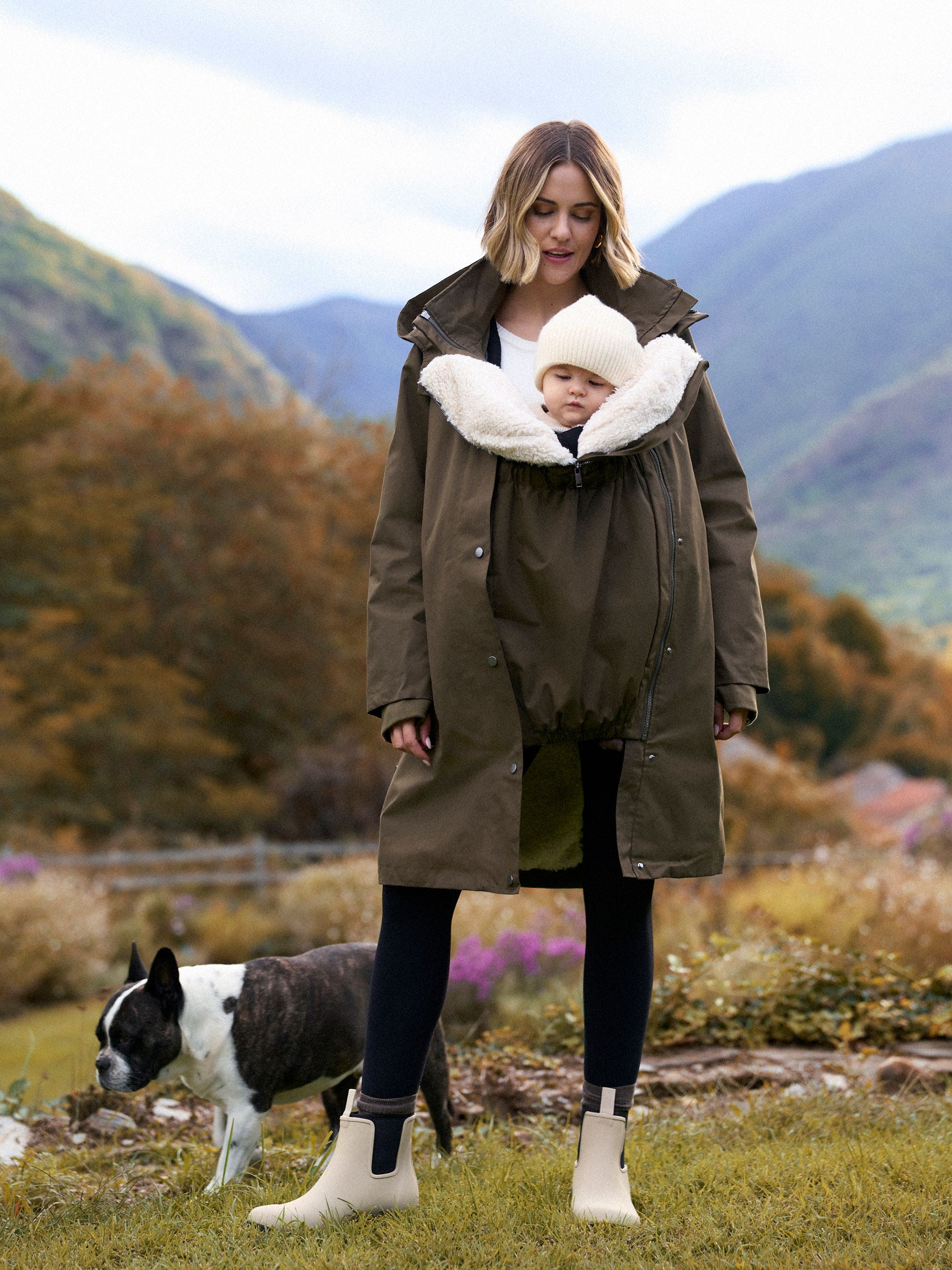 Khaki - Seraphine 3 in 1 Maternity & Babywearing Parka with Borg Lining