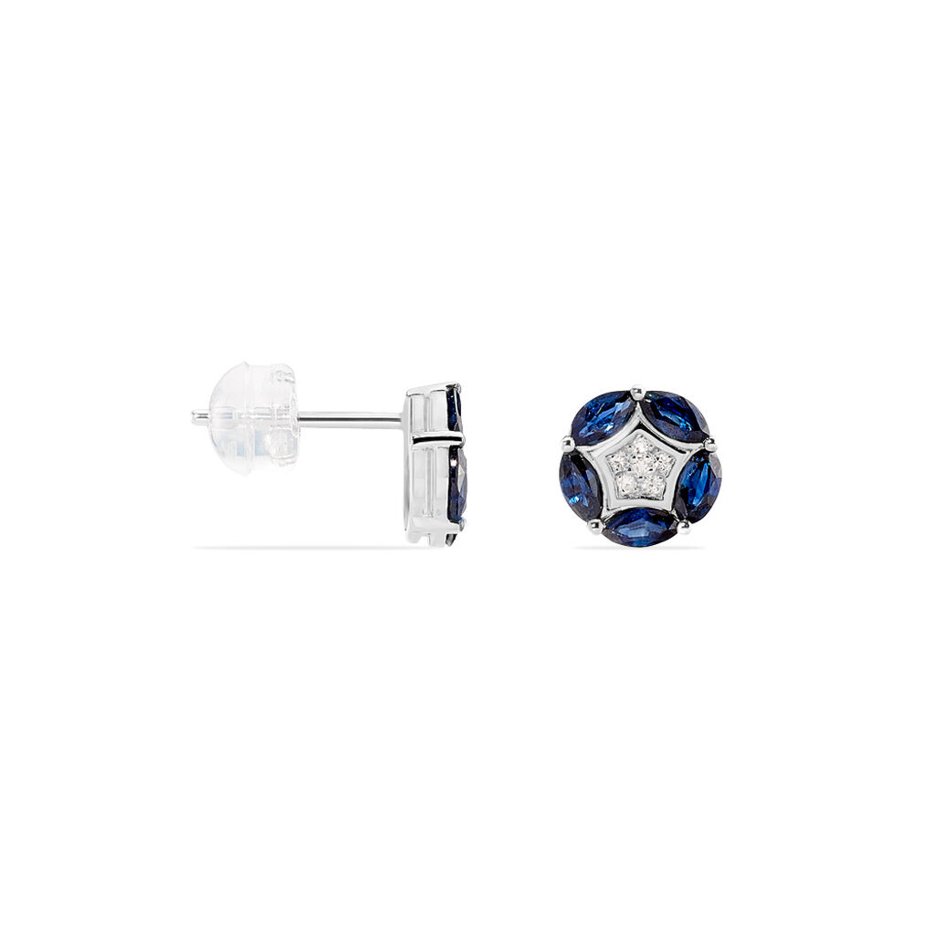 Boucles D'oreilles Puces Milana Or Blanc Saphir Et Diamant