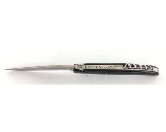 Design Beillonnet MOF - Laguiole 12 cm - Tire-bouchon - Corne de Buffle - Guilloché Couteau de Poche Design Beillonnet - PassionFrance