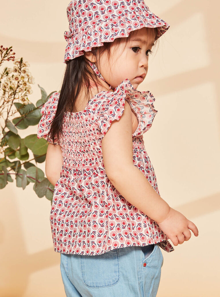 Blouse en popeline nude à imprimé fleuri
