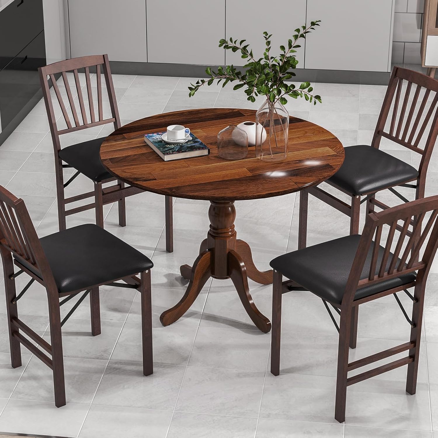 GIANTEX Esstisch Rund 100 cm, Küchentisch aus Massivholz, Esszimmertisch für 4 Personen, Holztisch Esszimmer, Dining Table, für Esszimmer Küche, 100 x 100 x 73 cm (Walnuss)