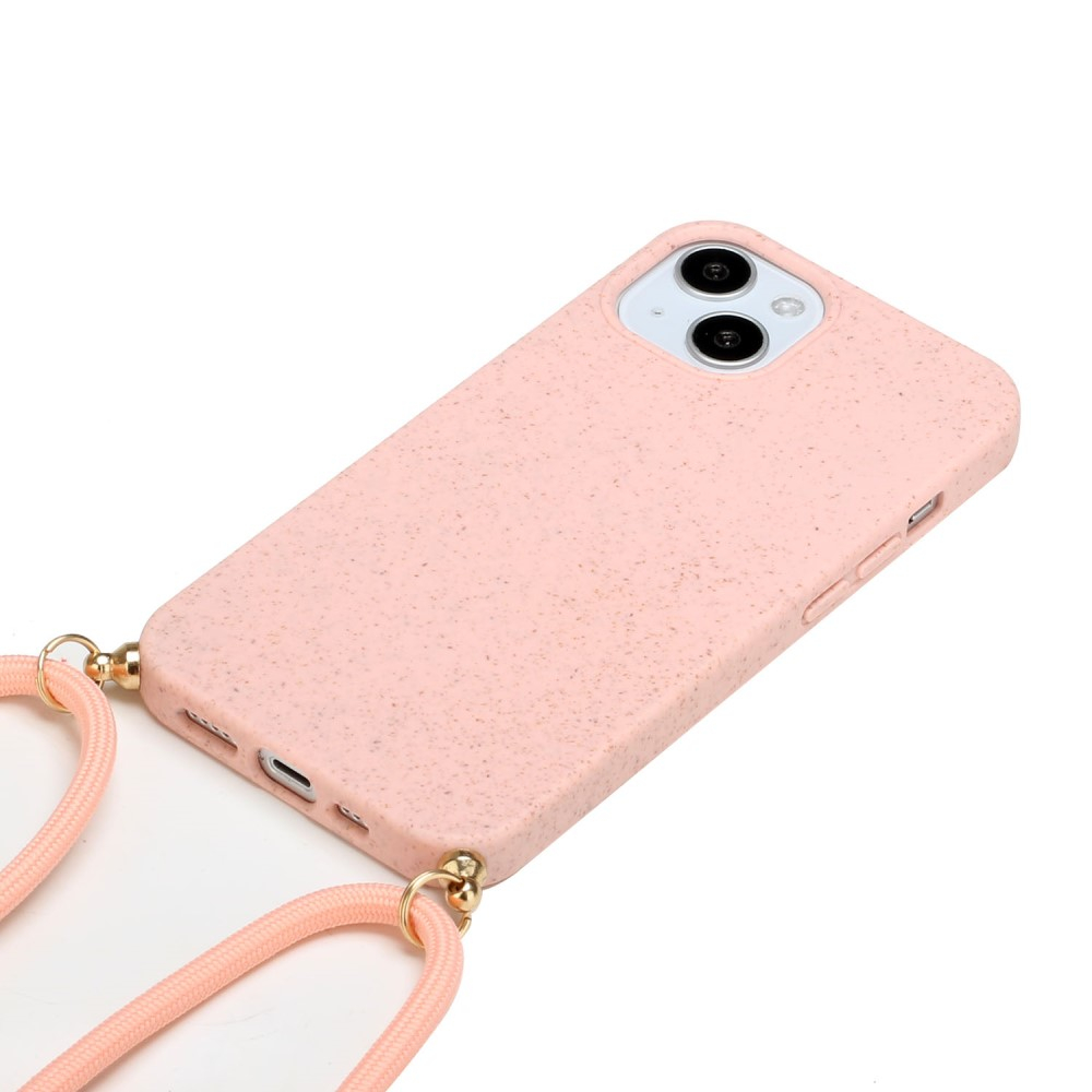 iPhone 15 Plus Necklace Bio Gummi Case Hülle Eco Friendly Nachhaltig Kompostierbar   Handykette (150cm) - Rosa