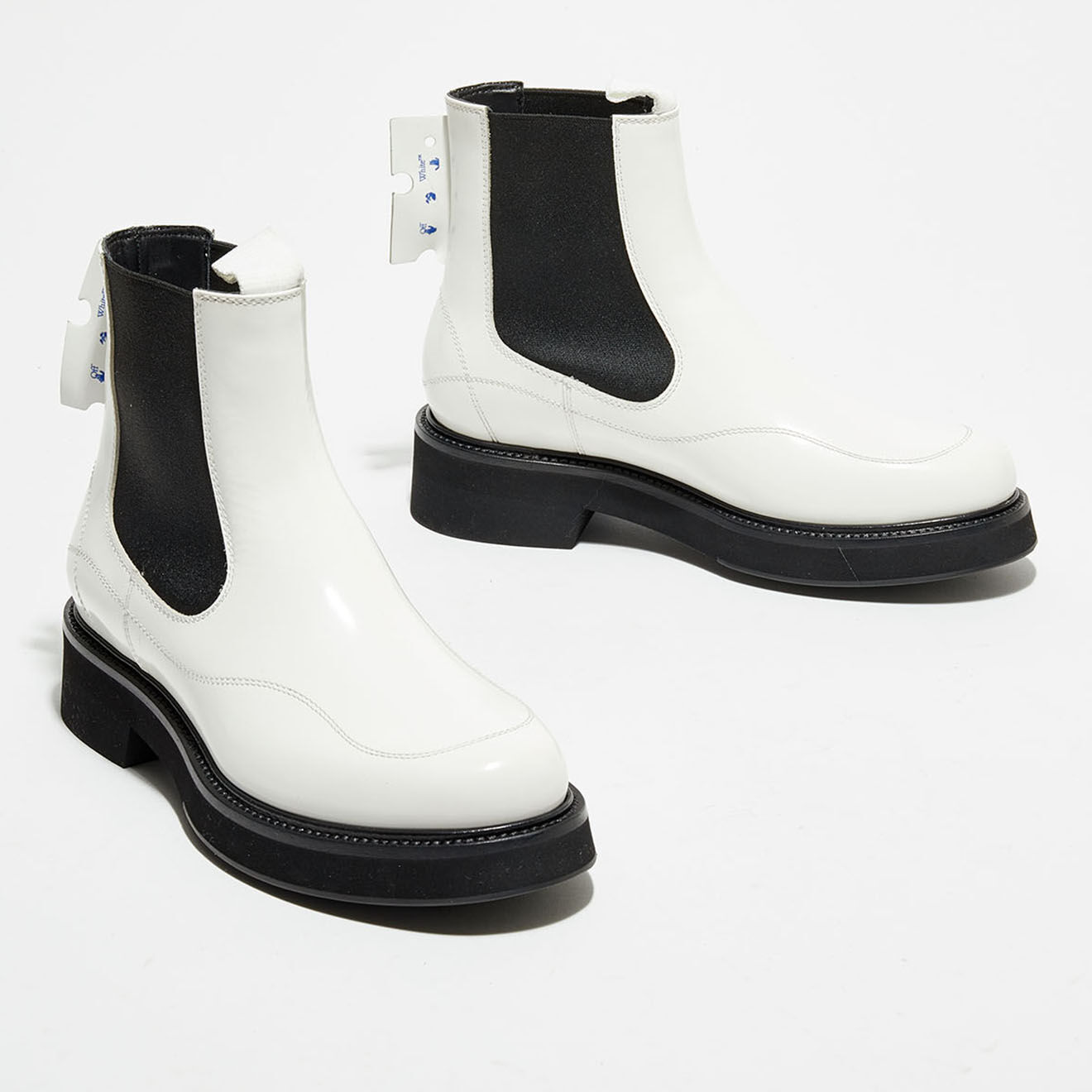 Off White Chelsea Boots en Cuir blanc/noir