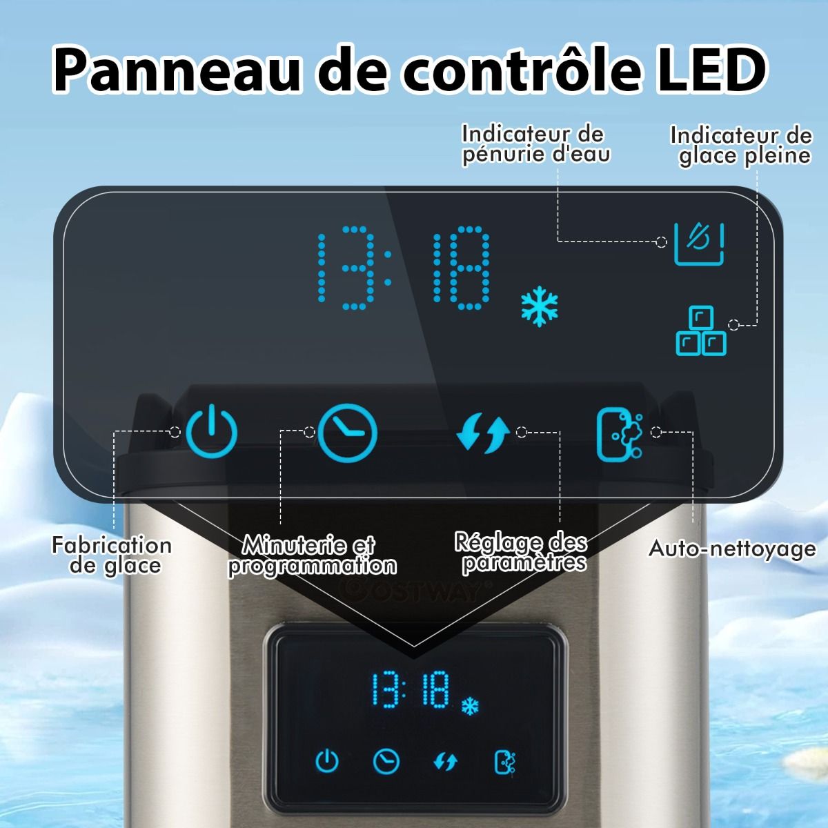 Machine à Glaçons 24kg en 24h Panneau de Contrôle Tactile LED - Lidl-Manfred