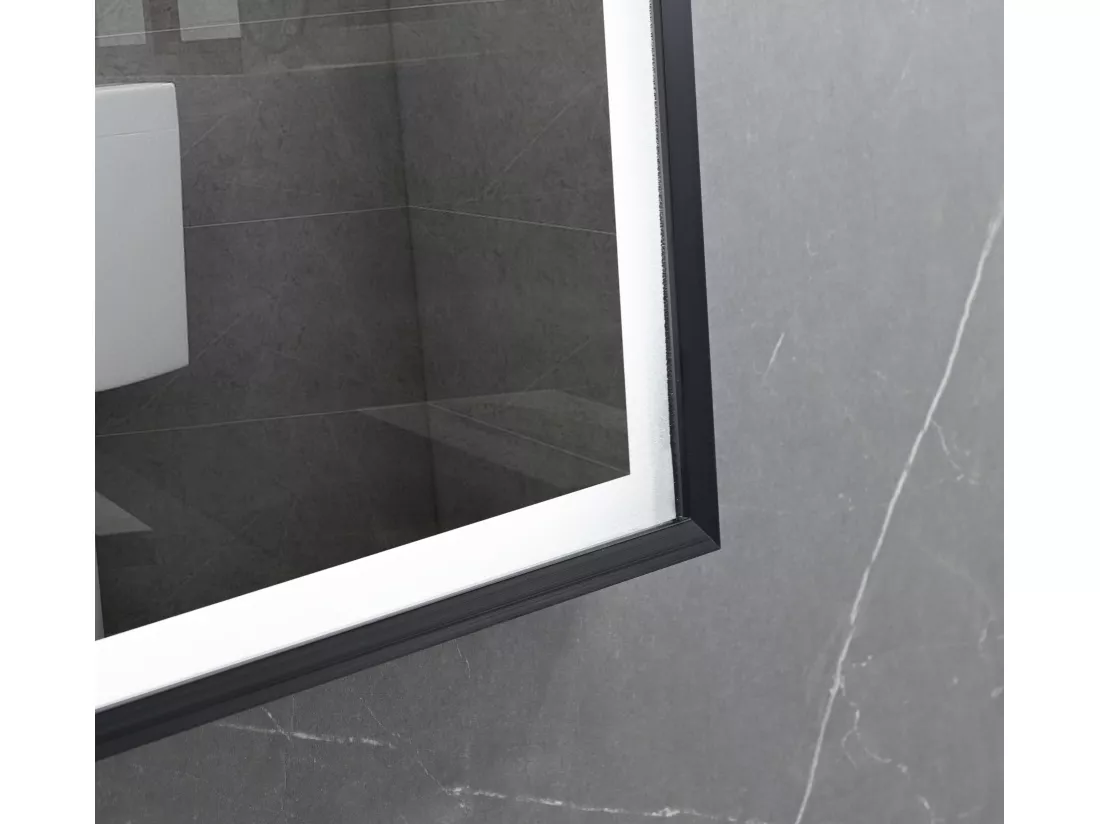 LuxuryBain- Miroir de salle de bain LED avec cadre en aluminium noir - 130x60cm LB-126080