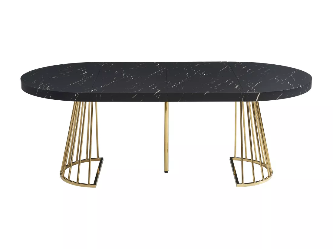 Table à manger extensible 2 à 12 personnes en MDF et acier - Effet marbre noir et Doré - FIRELA