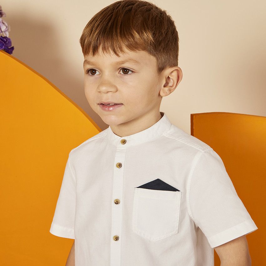 Chemise manches courtes avec mouchoir pour garçon - Blanc