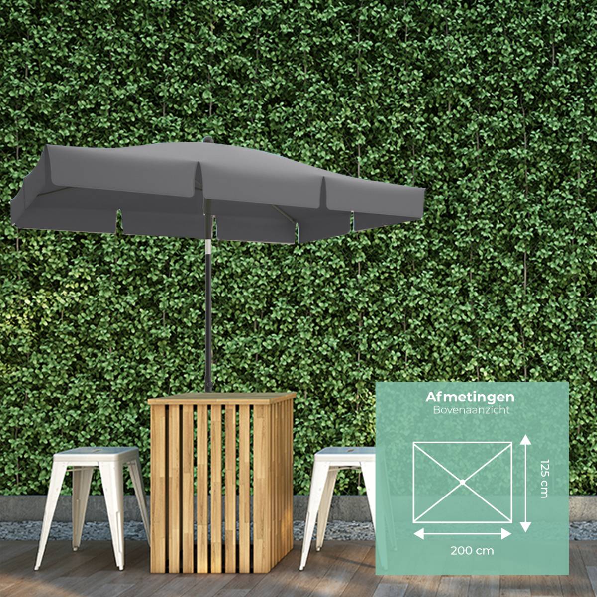 LifeGoods 200 x 125 cm parasol met hoes - Dark Grey