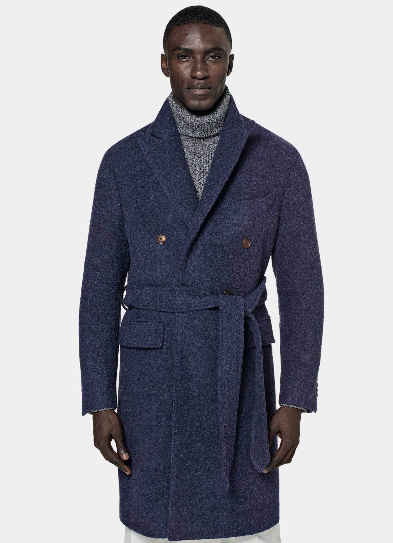 Manteau ceinturé bleu moyen