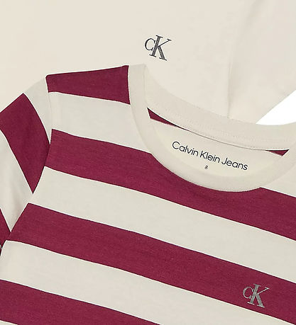 Calvin Klein T-shirt - 2-pak - Stripe Slim - Bright White/Rich C