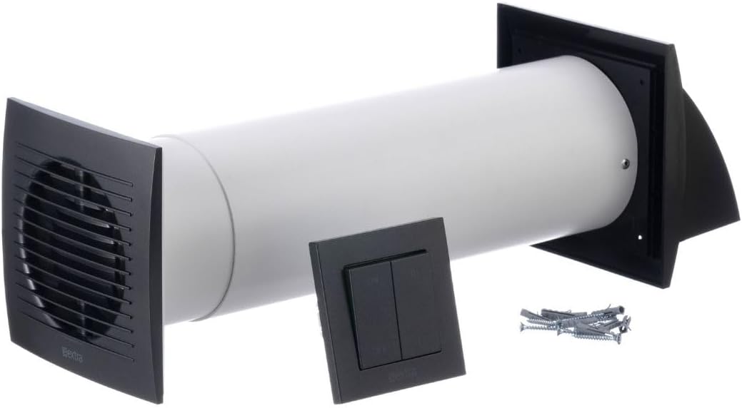 100mm Dezentrale Lüftungsanlage mit Wärmerückgewinnung - Wandlüfter mit Schalter - Lüftung mit Wärmerückgewinnung - Anthrazit Rekuperator mit Keramikwärmetauscher - Lufttauscher Wohnraumlüftung