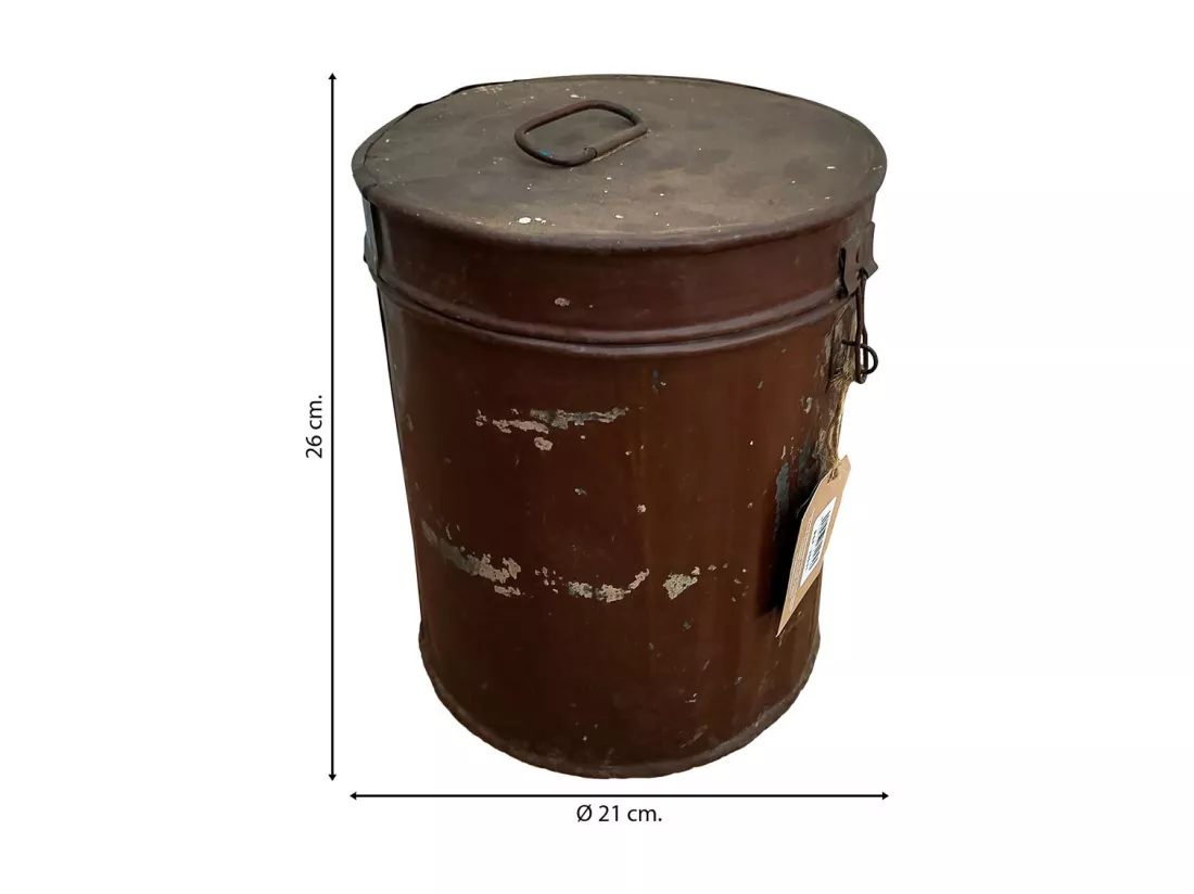 Bidon en metal marron 21x21x26h