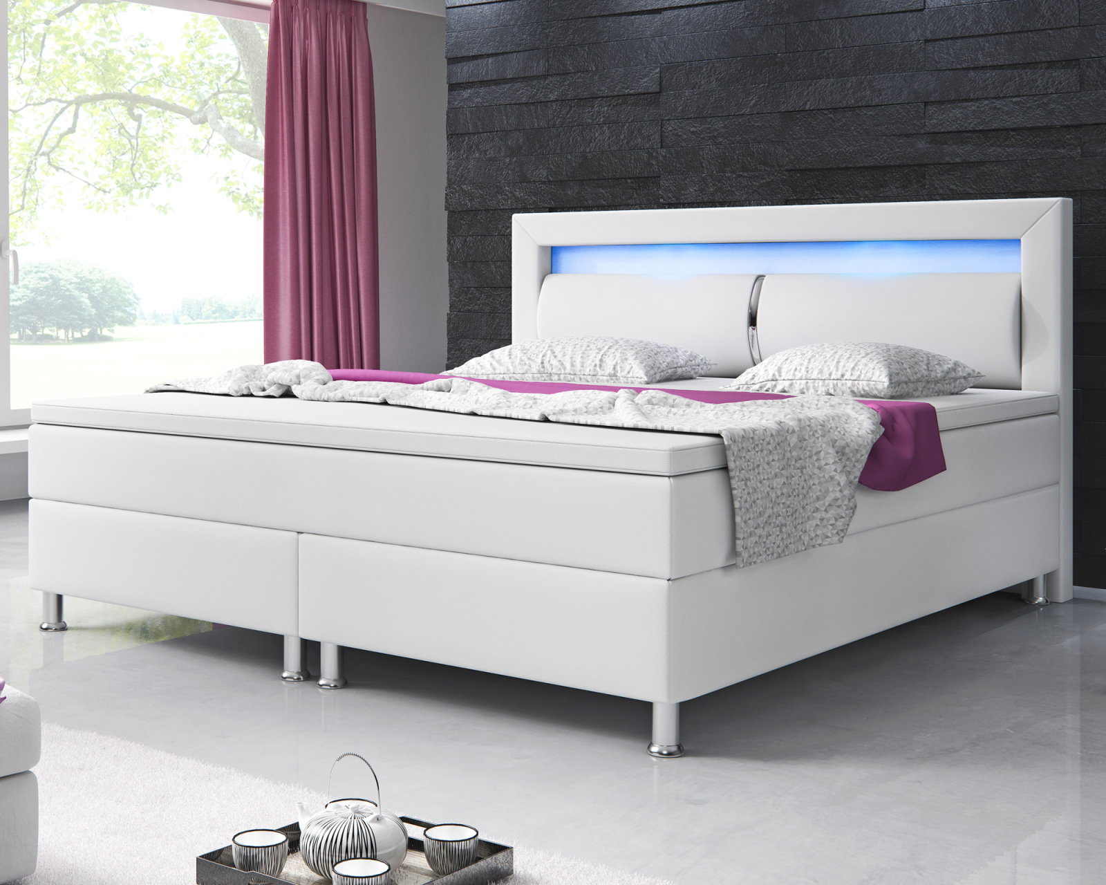 Boxspringbett - weiß - Kunstleder - mit Topper - H3 - 180x200 cm