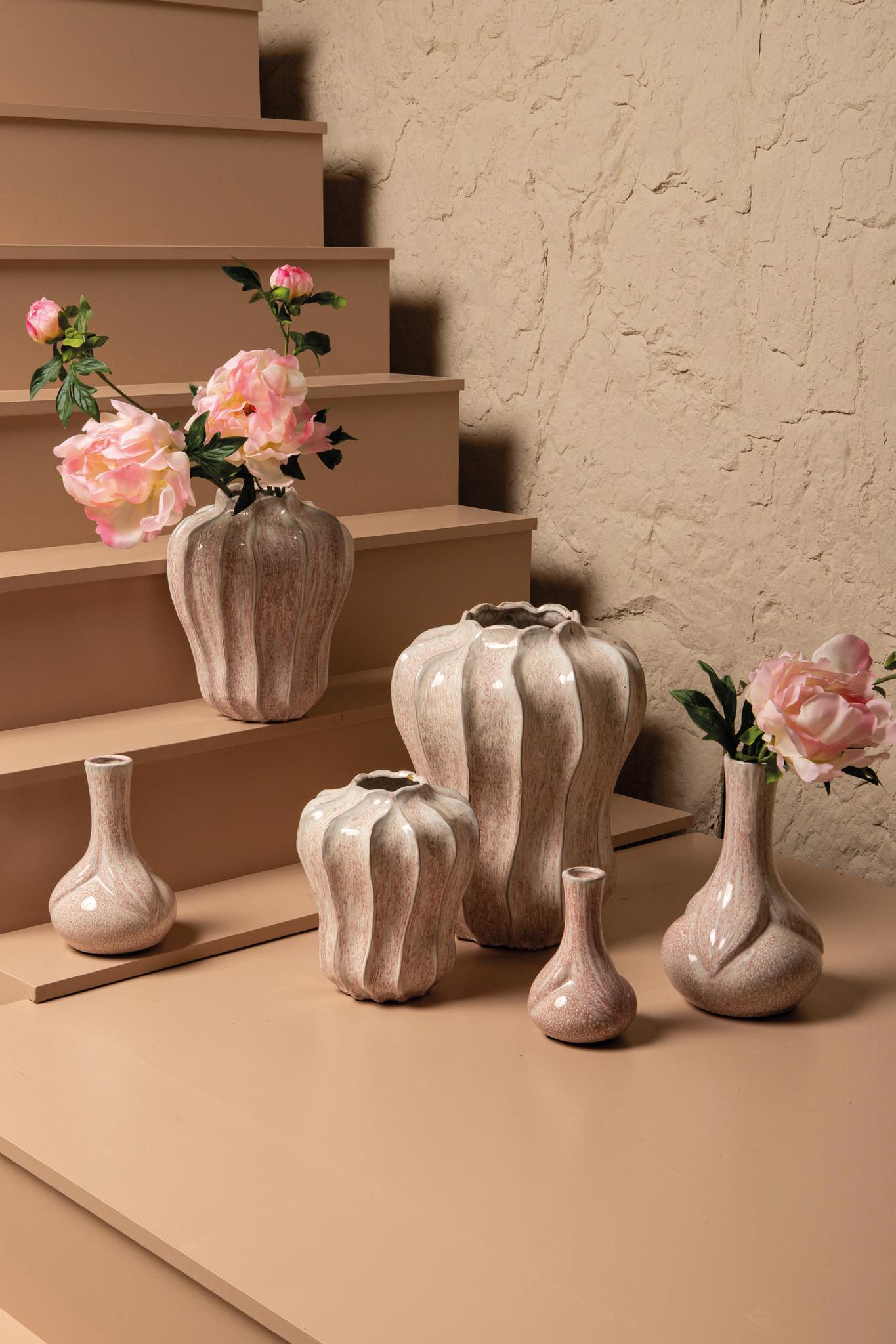 PTMD Hamish Pink Ceramic Round Wavy Shaped Vase S