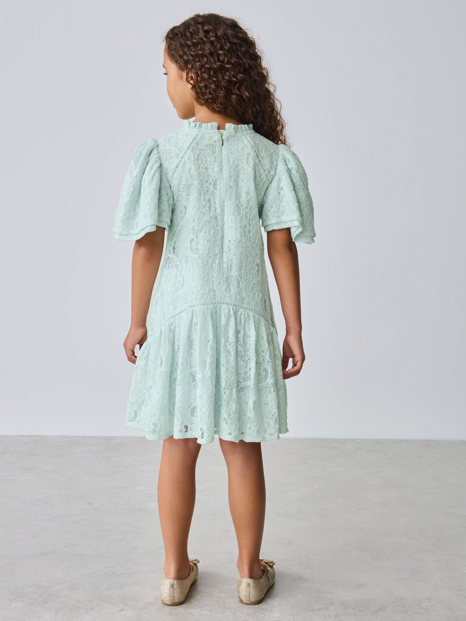 Mintgroen - Baker by Ted Baker Red Sequin Lace Angel Sleeve Dress