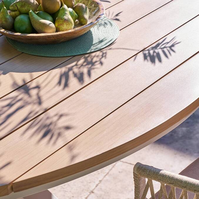 Table de jardin ronde ORACLION Effet bois noix / Argile