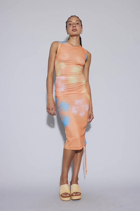 Oval Square Summer Dress Tangarine flower aop