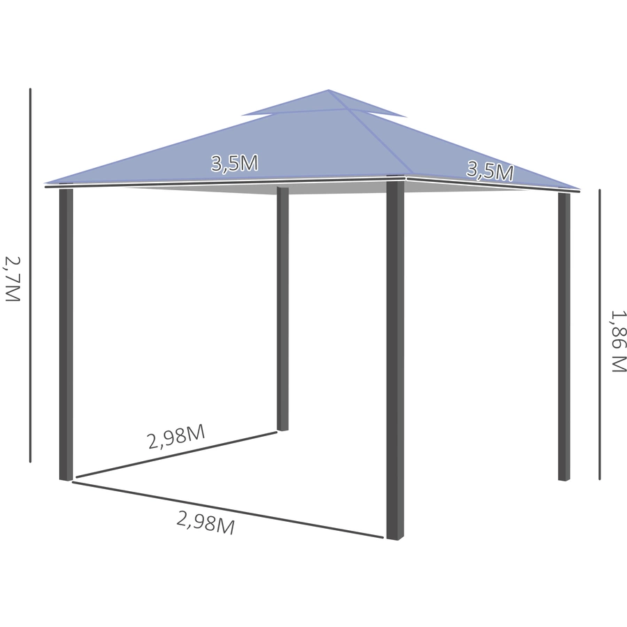Outsunny Pavillon mit Doppeldach grau