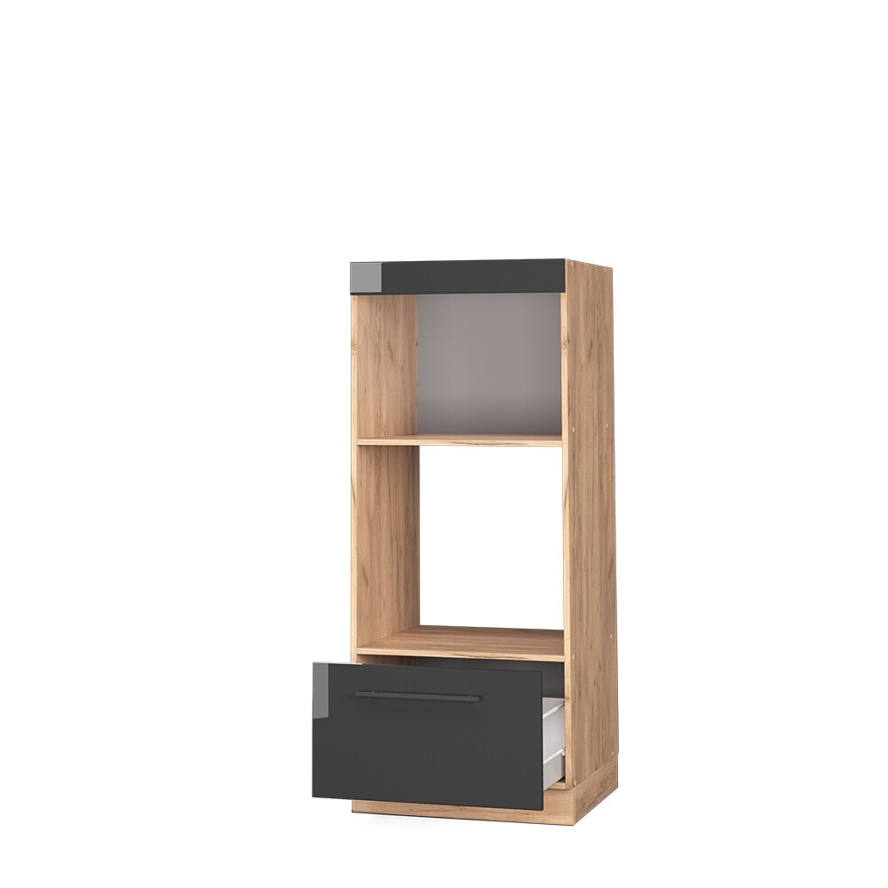 Vicco Mikrowellenumbauschrank Küchenschrank Küchenmöbel Fame-Line Eiche Anthrazit modern 60 cm Küche Einbauküche Blende Schublade Mikrowelle Backofen Küchenzeile Hochglanz