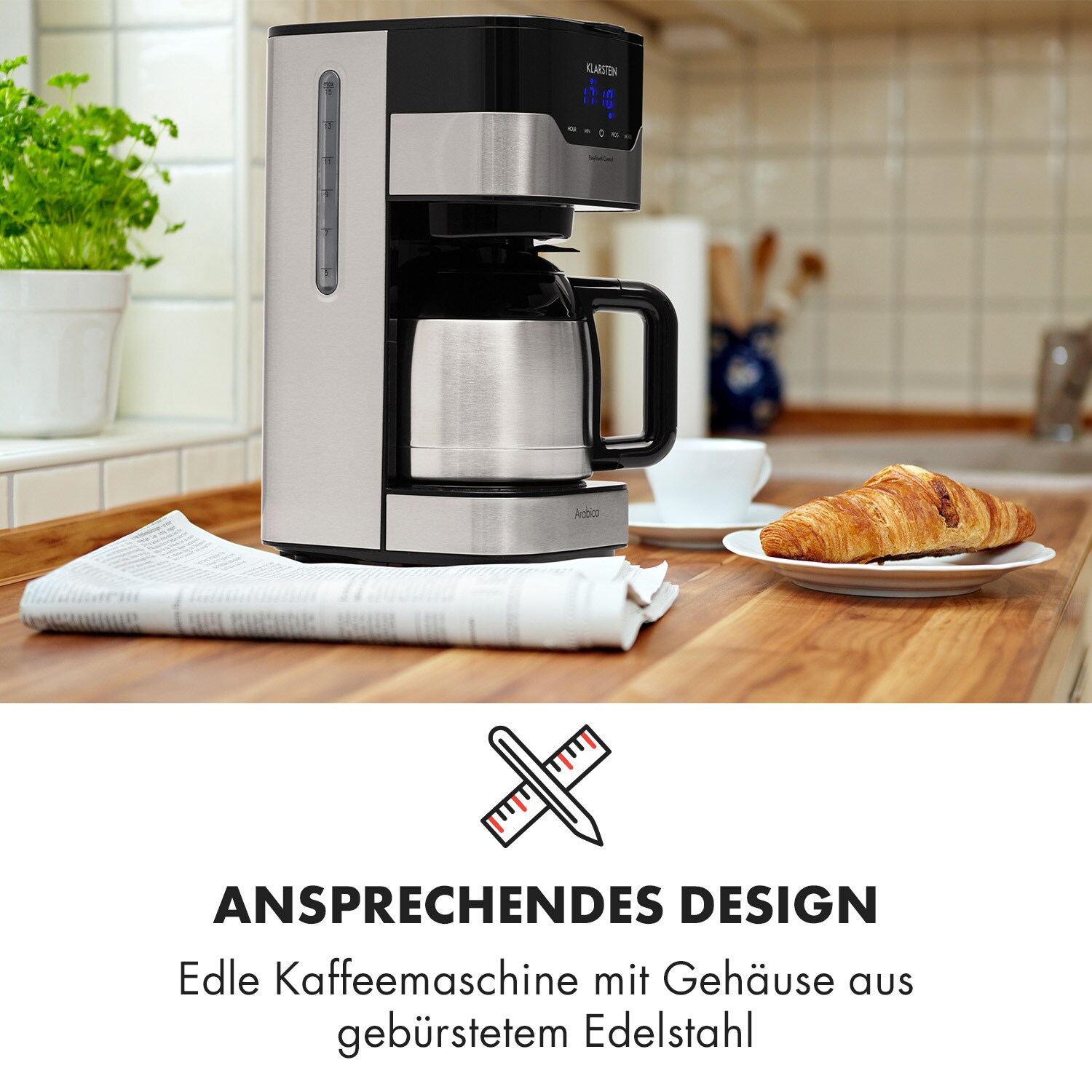 Kaffeemaschine Arabica 800W EasyTouch Control silber/schwarz 1.2 Liter