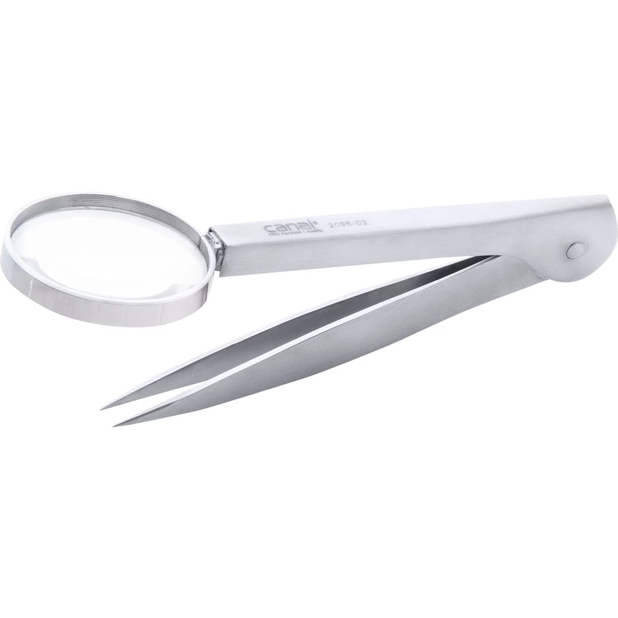 canal® Splitterpinzette mit 4 Fach Lupe rostfrei 12 cm