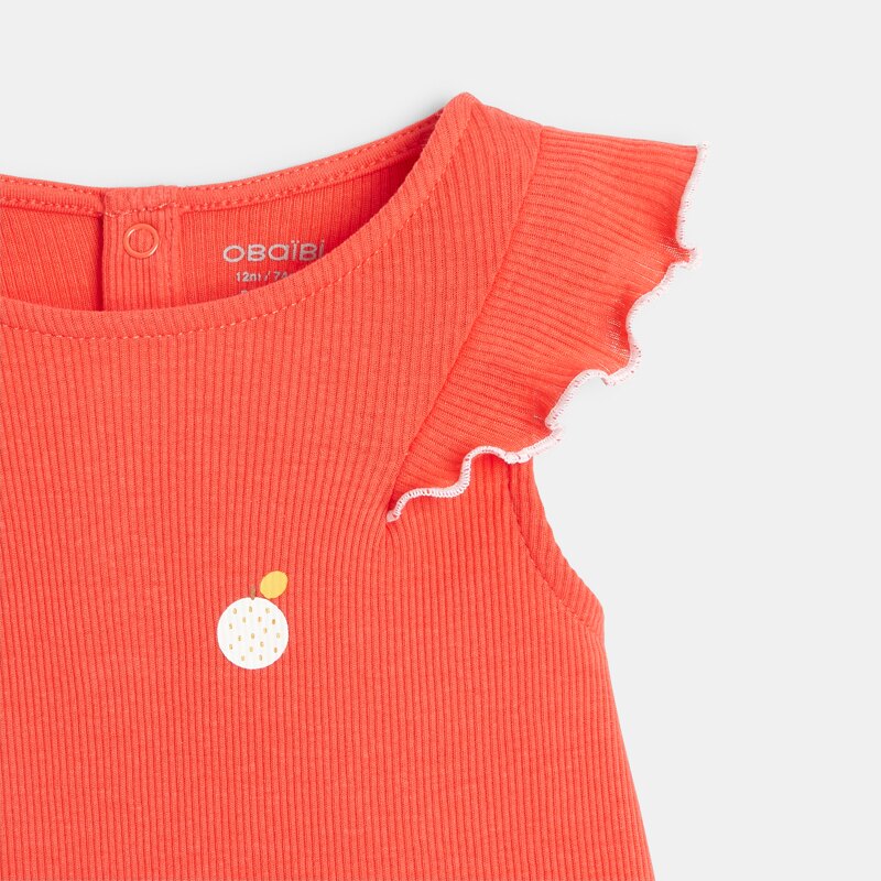 Débardeur maille côtelée à volants orange bébé fille Orange