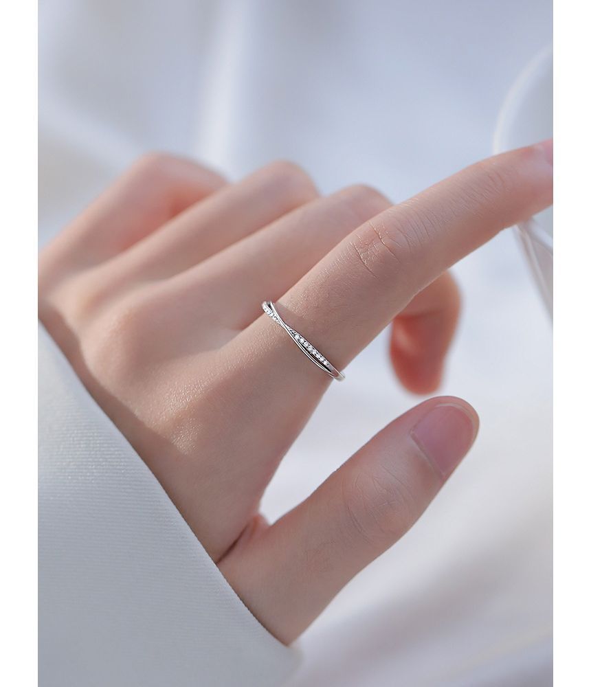 pexrl sieraden - gelaagde open ring van sterling zilver met strass