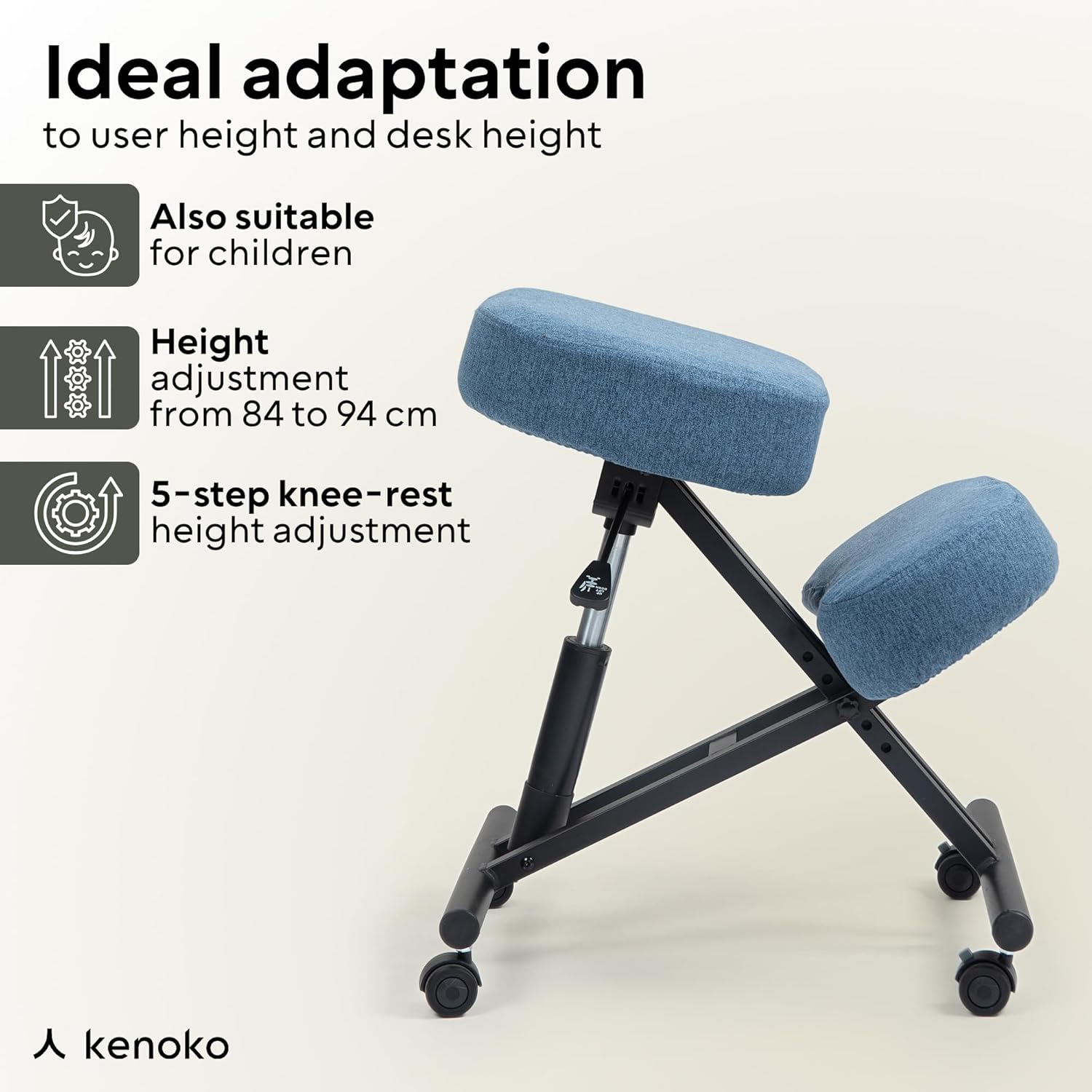 Hiragi Ergonomischer Kniestuhl Verstellbarer für zu Hause und Büro. Ergonomischer Bürostuhl mit dunkelgrauem Bezug aus Öko-TEX-zertifiziertem Standard 100 Stoff. EH0536657