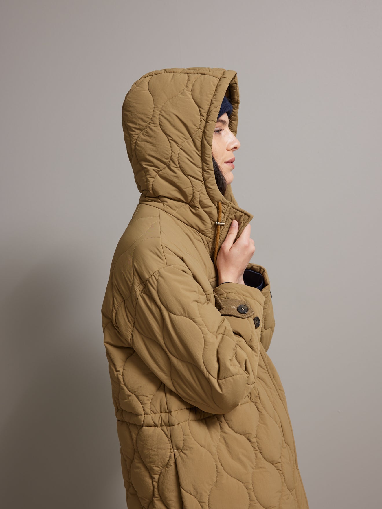 Parka longue matelassée détails velours femme