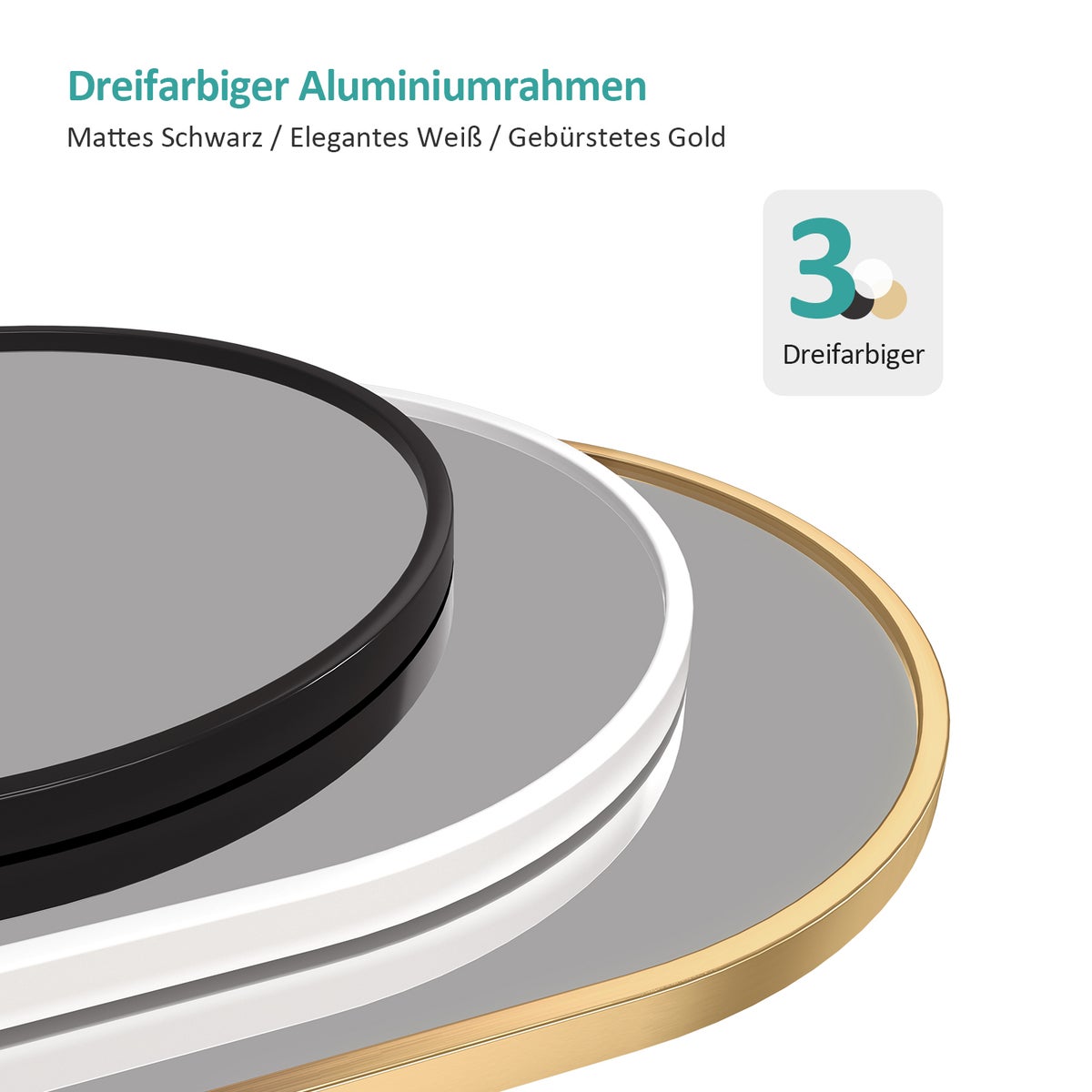 EMKE gebogen staande spiegel, spiegel op ware grootte met aluminium frame voor woonkamer, slaapkamer, lounge en kleedkamer, goud, 147x45cm
