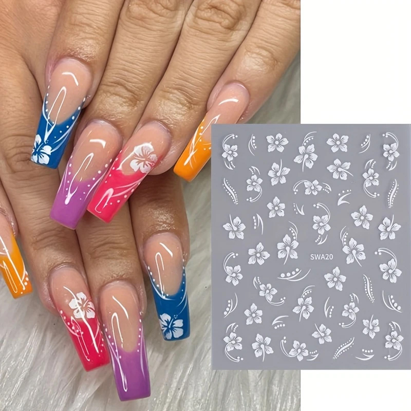 (192-tlg. Set) Nagel Sticker Nail Art Tattoo Selbstklebende Aufkleber Blumen - Bunt