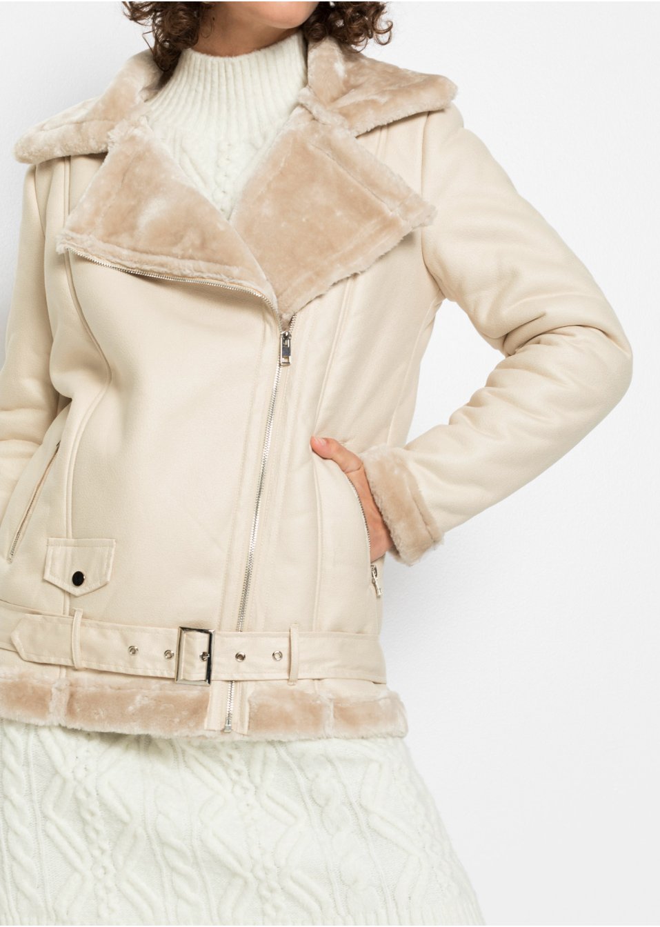 Veste biker longue avec doublure peluche