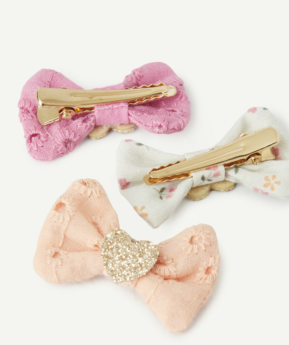 LOT DE 3 BARRETTES BÉBÉ FILLE AVEC PATCH COEUR PAILLETÉ ET BRODERIES