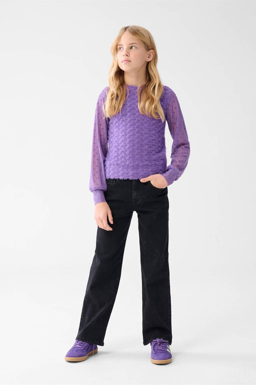 Shoeby high waist straight leg jeans met strass steentjes zwart
