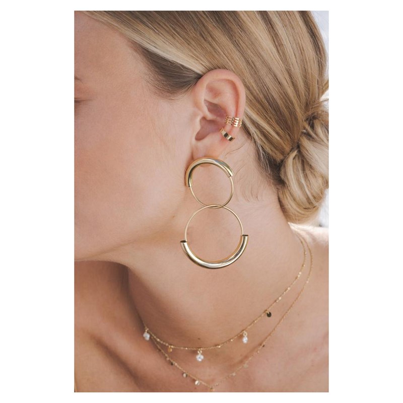 Boucles d'oreilles pendantes avec deux anneaux en acier dorées