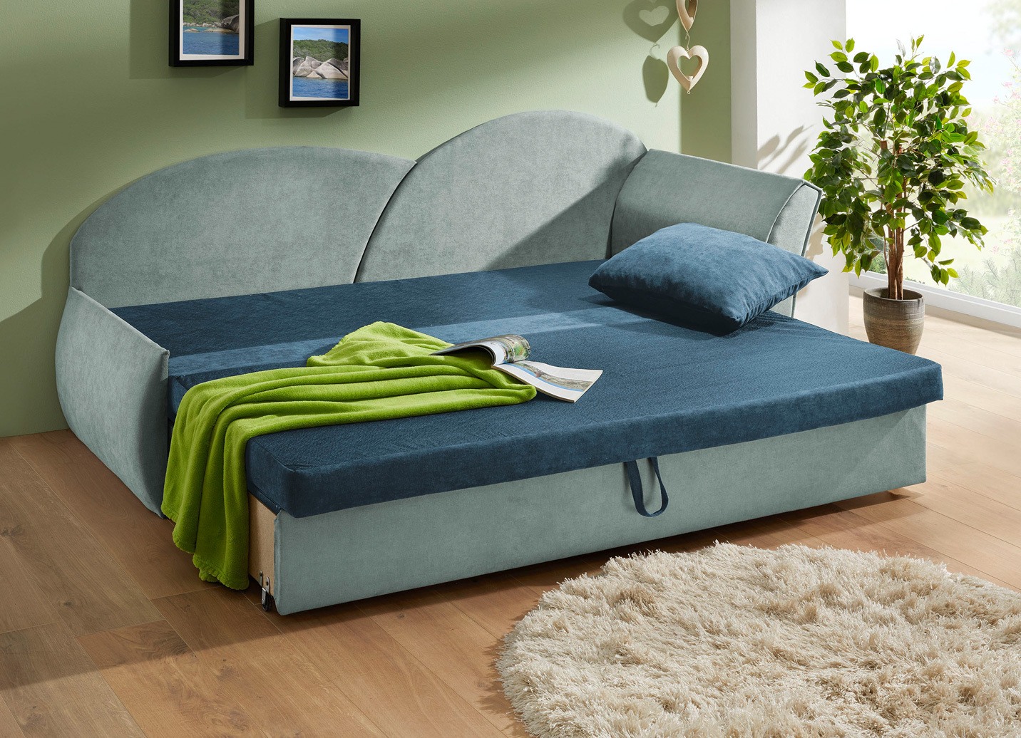Schlafsofa mit Bettkasten und 1 Dekokissen