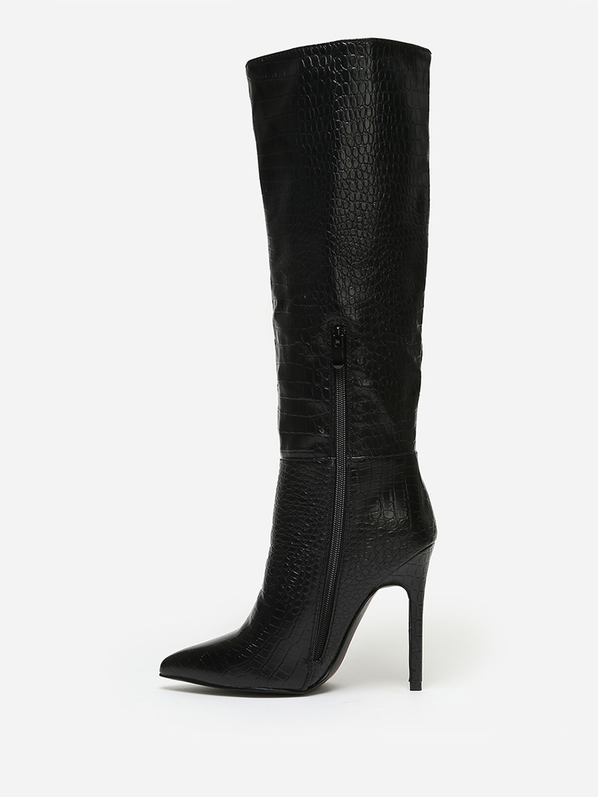 Bottes effet croco à talon aiguille- Noir