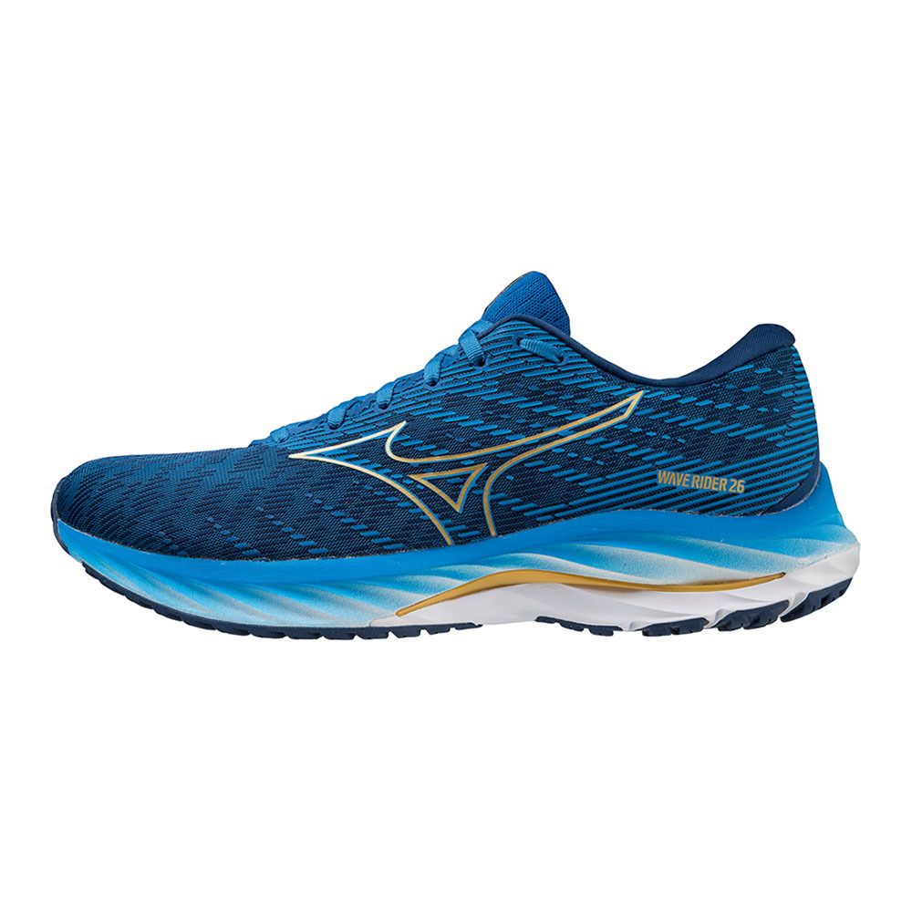 Mizuno WAVE RIDER 26 - Chaussures running Homme snorkel blue/mp gold/estate blue