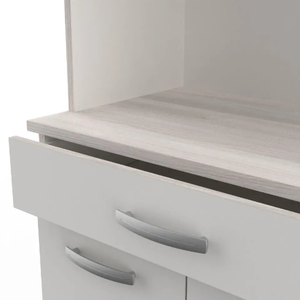 Buffetkast Pavel 185cm hoog - mat wit/acacia met werkblad