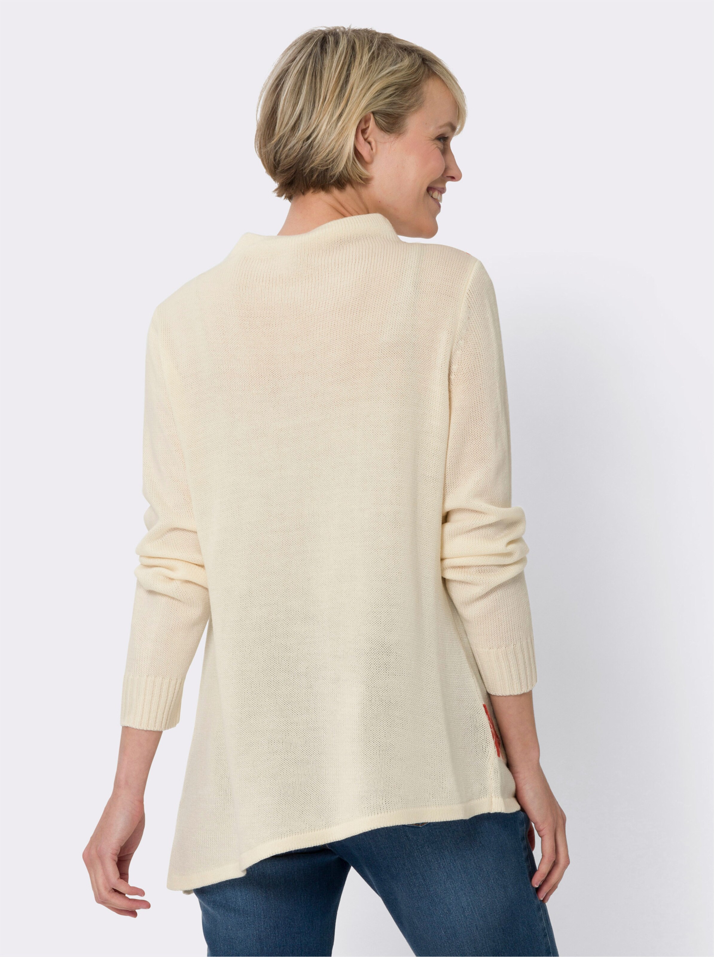 Stehkragenpullover mit asymmetrischem Saum