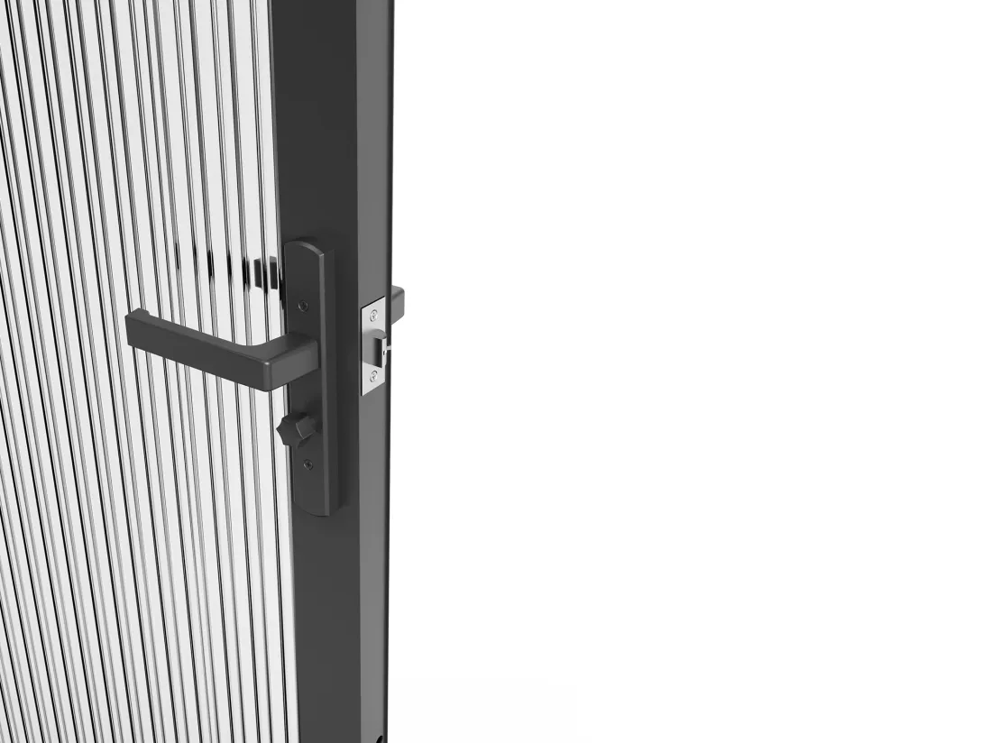Bloc porte réversible en aluminium et verre trempé texturé - H204 x L93 cm - Noir - LOXTON