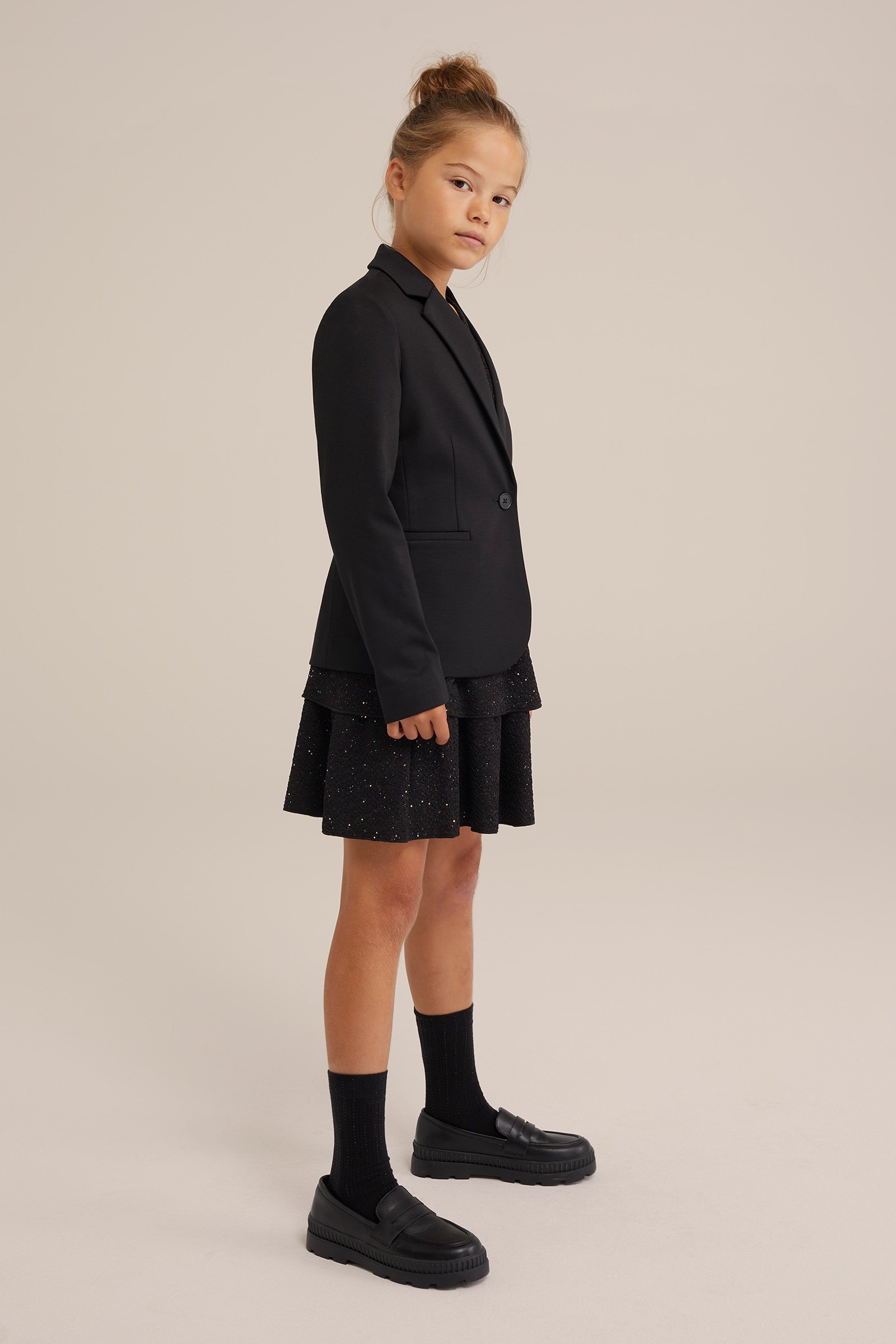 Meisjes one-schoulder T-shirt met structuur WE Fashion Zwart
