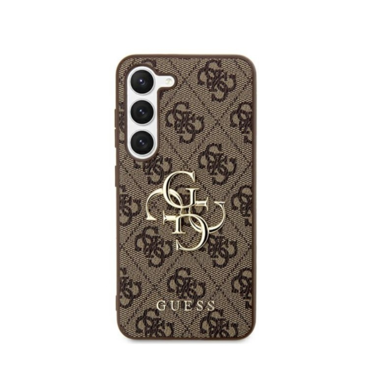 Samsung Galaxy S24 Ultra Leder Hardcase Hülle 4G Big Metal Logo (GUHCS24L4GMGBR) - Braun / Gold