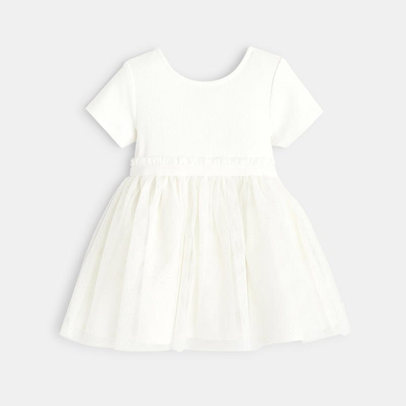 Robe de fête bi-matière et bloomer blanche bébé fille Blanc